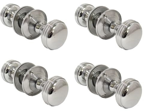 Epsom Door Handle Chrome Polished Round Door Knob Set - Heavy Reeded Style Sprung Internal and External Door Knobs for Mortice Locks Sets 4