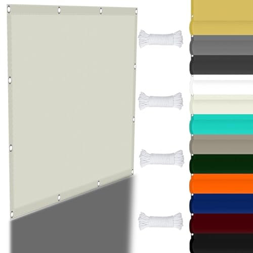 Set di pali per vela ombreggiante, 2,6 x 4,2 m, blocco UV 98%, kit con corda inclusa, per giardino, cortile, piscina, terrazza, balcone, avorio