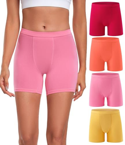 wirarpa Bragas Pantalónes Cortos Boxer Mujer Modal Culotte Shorts Debajo la Falda 4 Pack Fucsia Rosa Naranja Amarillo Talla M