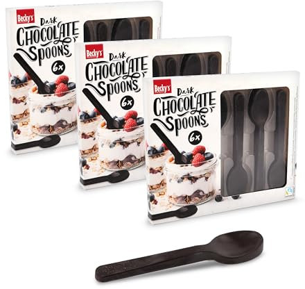 Becky´s Schokolöffel Zartbitter – 3x6 Schokoladenlöffel à 8g (144g) – Fairtrade Trinkschokolade - Edle dunkle Schokolade zum langsamen Schmelzen in heißer Milch oder zum Verzieren von Desserts