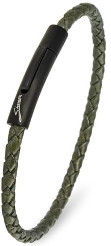Simaru Lederarmband, 4mm geflochten für Frauen & Männer, Echtleder-Armband mit Edelstahl Hakenverschluss, Premium-Qualität Made in Germany (Oxyd, S -Handgelenkumfang bis 16cm)