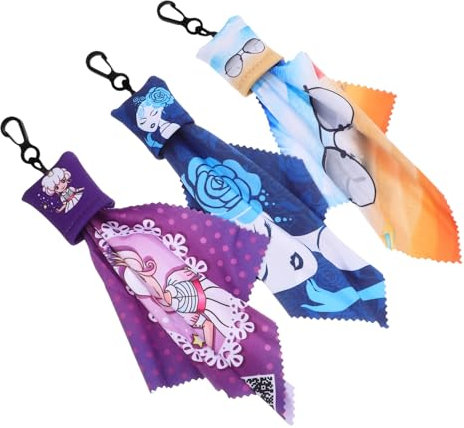 SOESFOUFU 3pcs Cute Microfiber Lens Cloth Keychain Eyeglass Cleaner Tool Print for Glasses Sunglasses Smartphones and Tablets