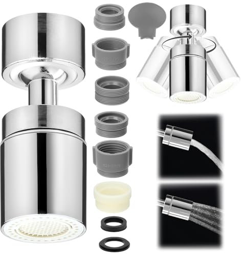 QWORK® Cabezal rociador para grifo, aireador grifo cocina con 360° caño giratorio, 2 modos de agua, aireador de grifo con múltiples adaptadores