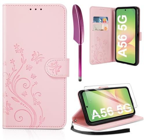 AROYI Case Compatible with Samsung Galaxy A56 5G Case,Wallet Case PU Leather with Card Slots Folding Stand Magnetic Protect Flip Cover for Samsung Galaxy A56 5G Pink