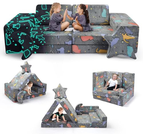 nmoiww Sofá para niños,Bloques de Espuma para Construir, sofá Modular para niños en Varios Estilos, Plegable de 2 plazas, para área de Dormir y Sala de Juegos para niños (luz de Estrella-9)