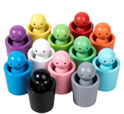 Plug-in Puppen in Tassen, Holzstopfen – Puppen in Tassen, Lern-Farbklassifizierung.