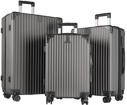 yonsly® Koffer Suitcase Set, Trolley Reisekoffer, Rollkoffer Handgepäck mit 4 Rollen 360°, ABS Hartschalen, Sicherheitsschloss, Weicher Gummigriff, 210D-Futter (3er Set, M,L&XL, Dunkelgrau)