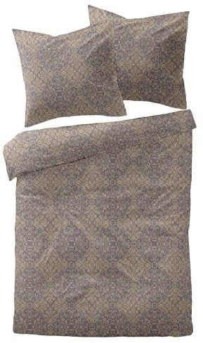 Dormisette Mako Satin Bettwäsche 155x220 Ornamente Ocker blaugrau 4440-90