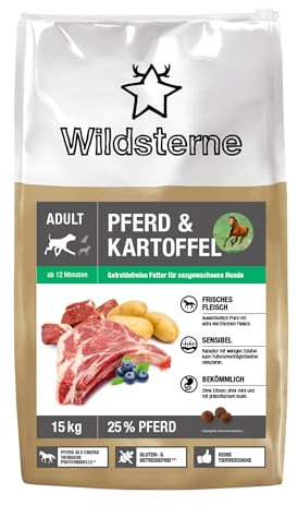 Pferd & Kartoffel Adult 15 kg | Getreidefreies Trockenfutter | Monoprotein Pferd | von Tierärzten entwickelt | Hundefutter mit frischem Fleisch | Premiumfutter für Hund