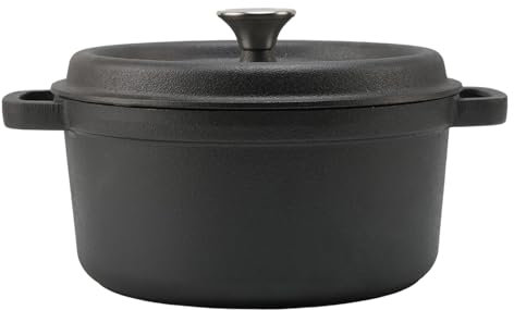 Shallow Cast Iron Dutch Oven Uncoated with Lid Dual Handles NonStick Braising Pan Traditional Style Perfect for Casseroles Stews Bread Baking Induction Compatibility