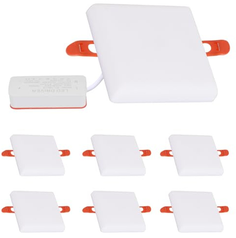 DAXGD 6er LED Einbaustrahler Quadratisch, 18W 2160LM Ultra Flach Deckenspots Weiß, IP44 LED Deckenspots für Badezimmer Wohnzimmer Küche, Kaltweißes Licht 6500K