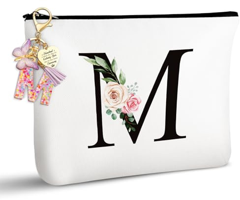 TUZELIYA Personalisierte Buchstaben M Kosmetiktasche - Geschenke für Frauen - Geburtstagsgeschenke für Frauen, Mädchen, Mütter, Beste Freundinnen und Brautjungfern - Schlüsselanhänger Buchstabe