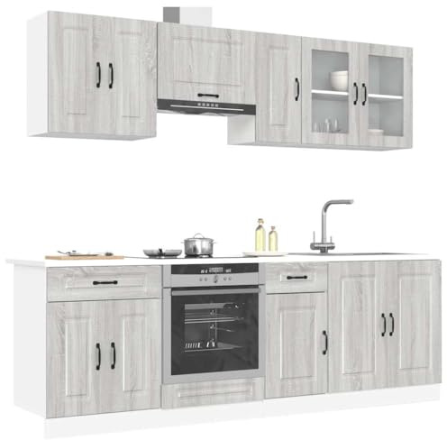 Iiaky Juego de Muebles de Cocina 8 Piezas Madera Mueble de Cocina Cocina Completa Muebles De Cocina por Modulos-Gris Sonoma-8 pzas Type-4