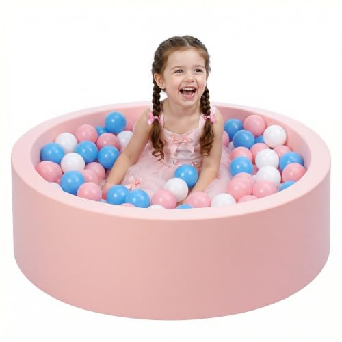 Wilwolfer Piscine à balles pour Tout-Petits : Piscine à balles Pliable pour bébé - Piscine à balles Ronde et Douce - en Mousse à mémoire de Forme Souple - pour l'intérieur et l'extérieur (Rose)