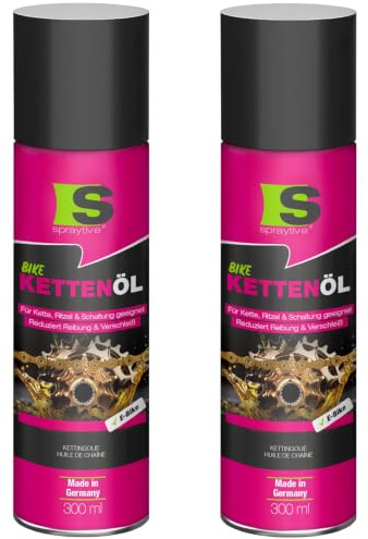 Spraytive 2 × 300ml Kettenöl-Spray - für Fahrrad & E-Bike - Fahrradkettenöl - reduziert Reibung & Verschleiß - schützt Kette, Ritzel & Schaltung - Bike Chain Oil - Kettenpflege - Made in Germany