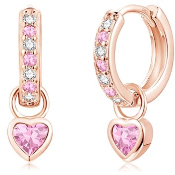 Bewenda Silver Hoops Earrings for Women Girls, 925 Sterling Silver Hoop Earrings with Heart Pendant, Hypoallergenic Huggie Earring dangly, Elegant Hoops Shiny Cubic Zirconia Hoop Earring with Gift Box