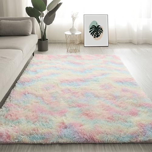 YUJINLIU Moderner Hochflor 180 x 270 cm Anti Rutsch Schlafzimmerteppich Langflor Moderner für Schlafzimmer Kinderzimmer, Bettvorleger Matte, Mehrfarbig