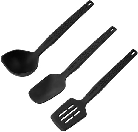 FACKELMANN Statement Silikon Küchenhelfer-Set 3er Pack – Schlitzwender, Servierlöffel & Schöpflöffel, Hitzebeständig +230 °C, Ergonomischer Griff, Spülmaschinengeeignet, Designed in Germany