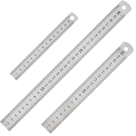 3 Stück Edelstahl Lineal Metall Lineal Set 15cm 20cm 30cm mit Doppelseitenskala Kante Messwerkzeug Metall Stahllineal für Lehre Büro Zeichnen Engineering