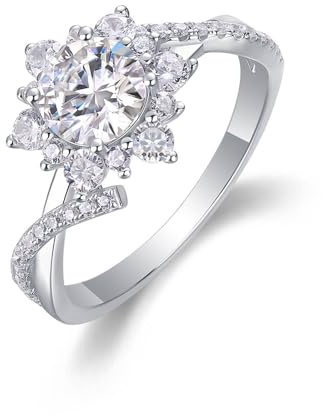 Tolldek Platinum PT950 Eheringe, Sonneblumen Hochzeitsring mit Moissanit Echte Goldschmuck, Platin Verlobungsring, Gr.48 (15.3)
