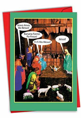 JesusBoBesus – Lustige religiöse Weihnachtskarte mit Umschlag (11,7 x 17,5 cm) – lustige Weihnachts-Grußkarte mit Jesus-Lied, Weihnachtsgrußkarte – Weihnachts-Geschenk 1348