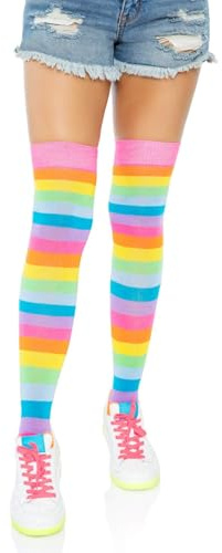 Leg Avenue womens Rainbow Pride Festival Thigh Highs Socks Hosiery, Neon Rainbow, One Size US
