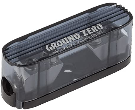 Ground Zero GZFH 1.50/1.50 ANL/MANL – Premium ANL/Mini-ANL Sicherungshalter, 50 mm² Eingang & Ausgang, vernickeltes Messing, Schraubanschlüsse, inklusive Schutzabdeckung