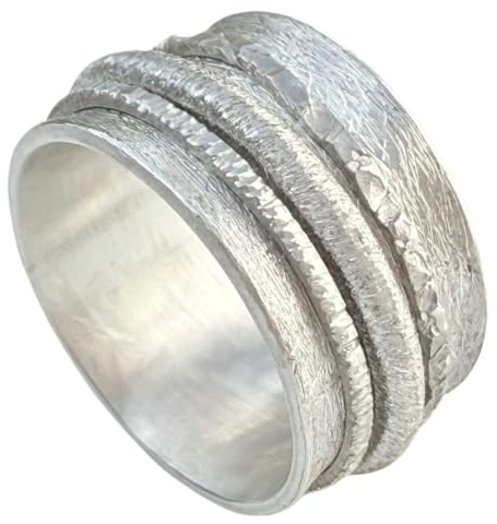 Tiljon Breiter Damenring Silber 925 Matt 13mm - Moderner Drehring Anti-Stress - Handgefertigter Fidget-Statement-Ring