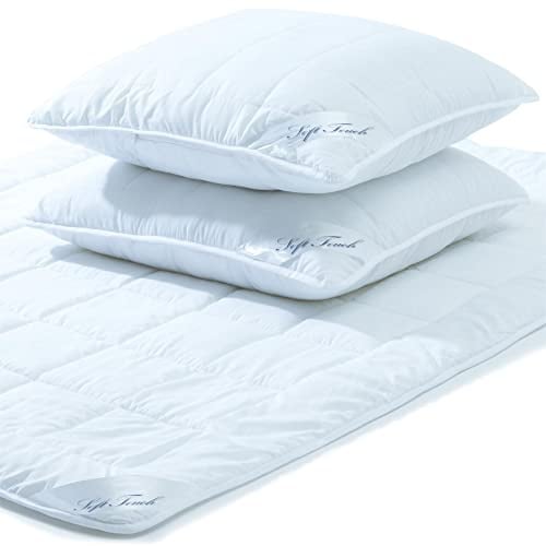 aqua-textil Soft Touch Bettdecke Ganzjahresdecke 200 x 220 cm Set inkl 2X Kopfkissen 80 x 80 cm Winter Sommer Steppdecke Oeko-TEX