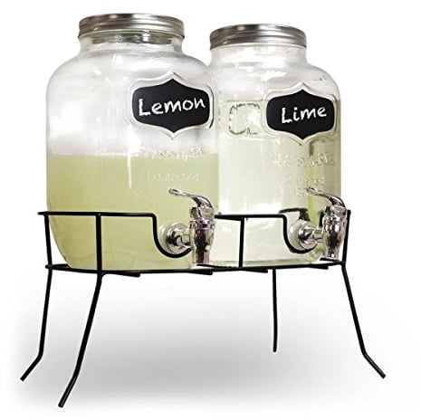 SHINE Glass Drinks Dispenser Mason JAR Home Outdoor Picnic BBQ Parties with TAP & Metal Mug jar set With STAND SUMMER PARTY GLASS BOTTLES 2 X 4L GLASS