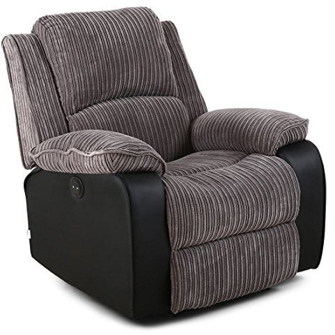 More4Homes POSTANA JUMBO CORD FABRIC POWER RECLINER ARMCHAIR ELECTRIC SOFA RECLINING CHAIR (Grey)