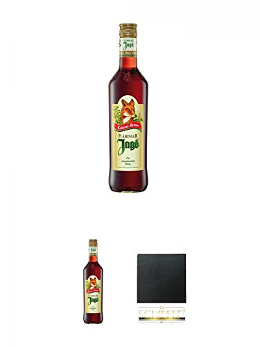 Nordhäuser Fläminger Jagd Kräuterlikör 0,7 Liter x2 + Schiefer Glasuntersetzer eckig Grau ca. 9,5 cm Durchmesser