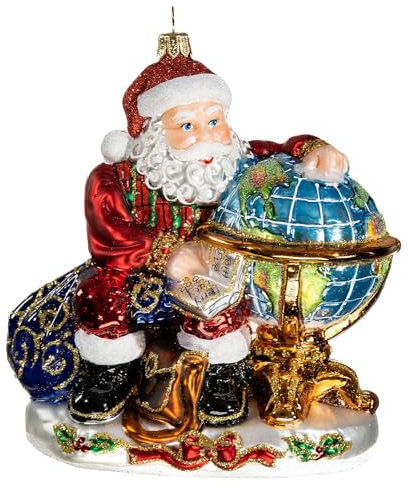 Holyart Weihnachtsmann mit Globus, Weihnachtsbaumschmuck aus mundgeblasenem Glas