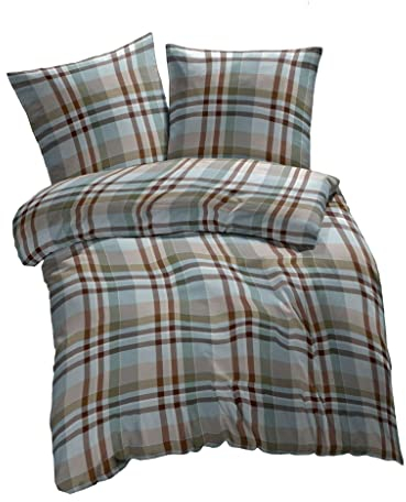 ETÉREA Flanell Bettwäsche 135x200cm + 80x80cm - 100% Baumwolle - Bettbezug Urban Flausch Kariert - Bettwäsche Set mit Kissen 135x200cm Bettbezug + 80x80cm Kissenbezug 2teilig - Made in Green - Orange