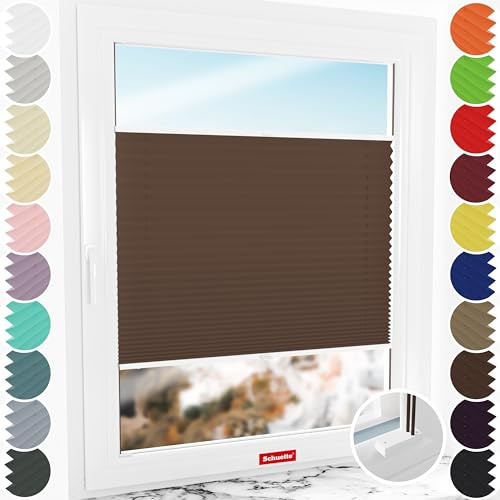Schuette® Plissee mit Bohren zum Anschrauben ● Premium Kollektion: Hot Chocolate (Dunkelbraun) ● 65x120cm (Breite x Höhe) ● Suprafix Faltrollo Befestigung ● Bequeme Rollo Montage inkl. Video