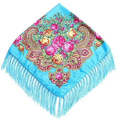 Lazzboy Frauen Lady Folk-Custom Print Quaste Square Schal Wrap Schal Travel Schal(K)