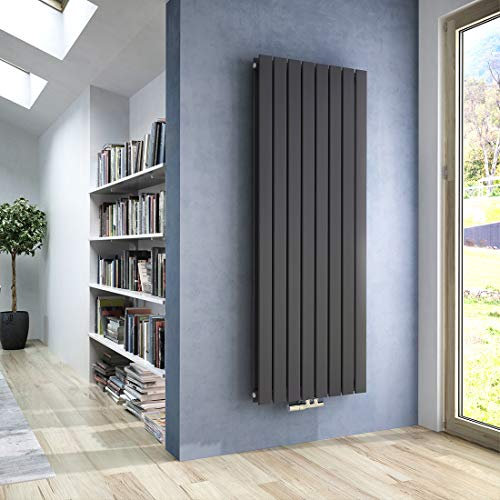 Heilmetz® Heizkörper Flach 1600 x 620 mm Anthrazit Design Paneelheizkörper mit Mittelanschluss Doppellagig Vertikal Badheizkörper