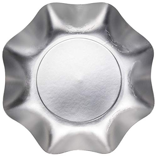 Zeus Party Piatti Fondi Carta Plastificata Tinta Unita Colori Opachi Etrusco con Bordi Ondulati 20cm (Argento)