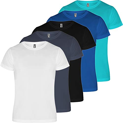 13MW Camiseta técnica Hombre | Pack 5 | Tejido técnico para Deporte | Transpirable | Running, Fitness, Fútbol, Padel (Combinación 5, XXL)