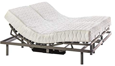 ekamia - Cama Articulada Eléctrica Doble Emparejada de Matrimonio con Colchón Luka - 150cm x 190cm, Mando con Cable