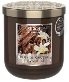 HEART & HOME - Duftkerze auf Basis von natürlichem Sojawachs für Zuhause - Kleines Glas Sandelholz Vanille - 30h Brenndauer - Geschenk, Dekoration und Duft für Zuhause