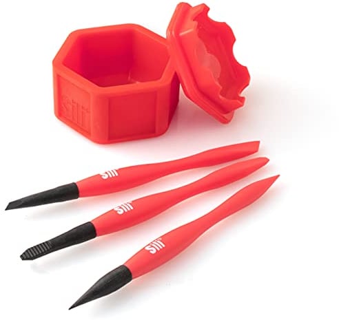 Sili Glue Pod and 3 Sili Micro Glue Brushes with Multi Purpose Sealable Lid/Glue Brush Holder • Fine Tip • Chiseled Tip and Flat Tapered Tip Dual Profile Glue Brushes