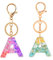 2Pcs Porte-clés, Porte-clés en résine, Porte-clés à lettres avec fleurs, Alphabet A-Z Porte-clés pour les femmes Cadeaux d’anniversaire de fille (Alphabet A)