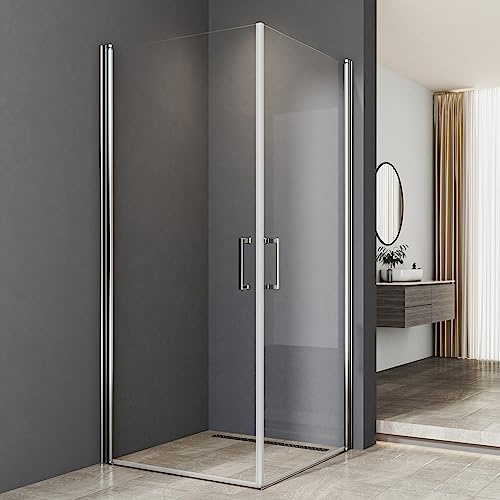 Duschkabine Eckeinstieg 90x90cm Pendeltür Duschabtrennung 6mm NANO Beschichtung ESG Glas Schwingtür Dusche Duschwand Höhe 195cm