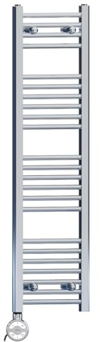 300mm Wide Chrome Electric Bathroom Heated Towel Rail Thermostatic Warmer Radiator Precise Control (300 x 1200 mm (BTU: 1047))