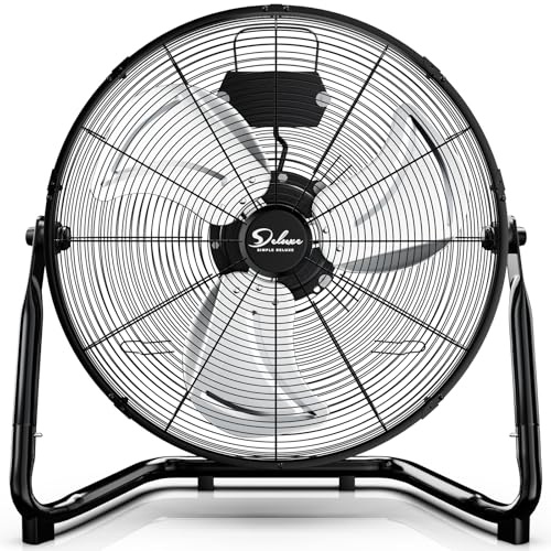 Simple Deluxe 20 Inch 3-Speed High Velocity Heavy Duty Metal Industrial Floor Fans , Black, 20