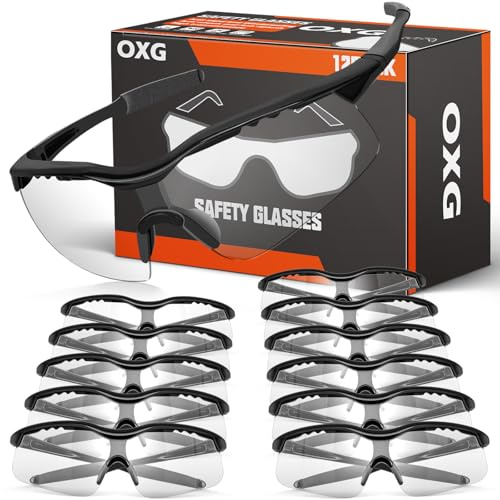 OXG 12 Pack Safety Glasses, ANSI Z87.1 Impact Resistant Anti-Scratch Safety Goggles for Men Women Youth (Clear)