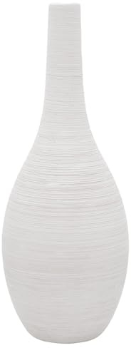 ZauberDeko Vase Weiß Geriffelt Bauchig Keramik Tischdeko Keramikvase Deko 25 cm