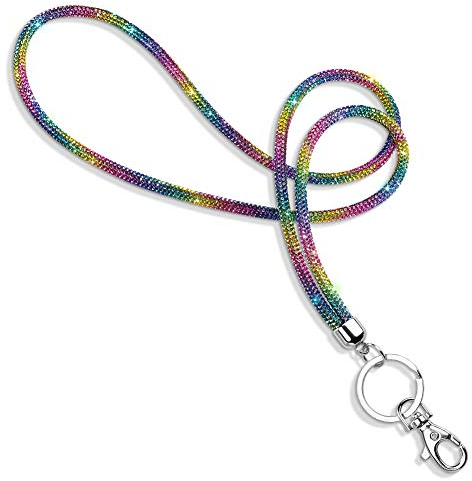Soleebee Kartenhalter Trageband, Bling Strass Schlüsselband Lanyard mit Schlüsselring Kristall Halsband Damenkette Halskette Kit für Schlüsselanhänger ID-Kartenhalter (Regenbogen)