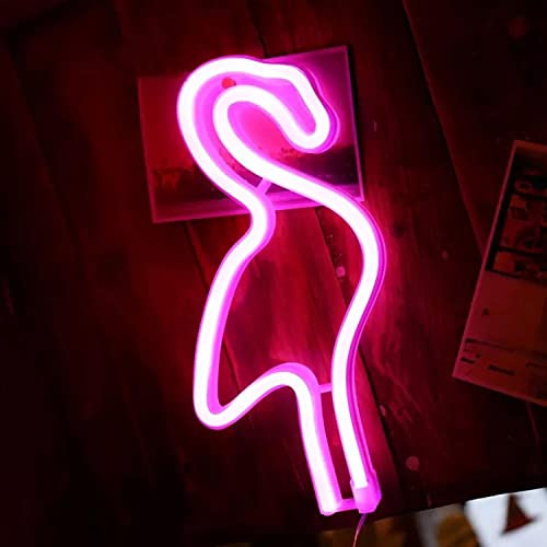 Neon LED Licht - dekorative USB Batterie Leuchte Neonlicht Schild Reklame Lampe Bar Party Wand Deko Nachtlicht Gaming Setup Streamer Hintergrund Beleuchtung Wandleuchte (Flamingo pink)